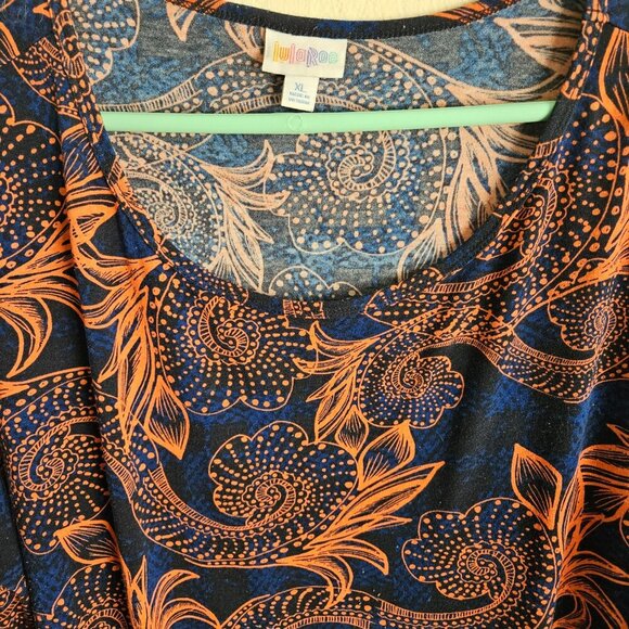 Lularoe Comfy Tropical Boho blue orange 3/4 sleeve dress Long Oversized tunic XL - Picture 5 of 6